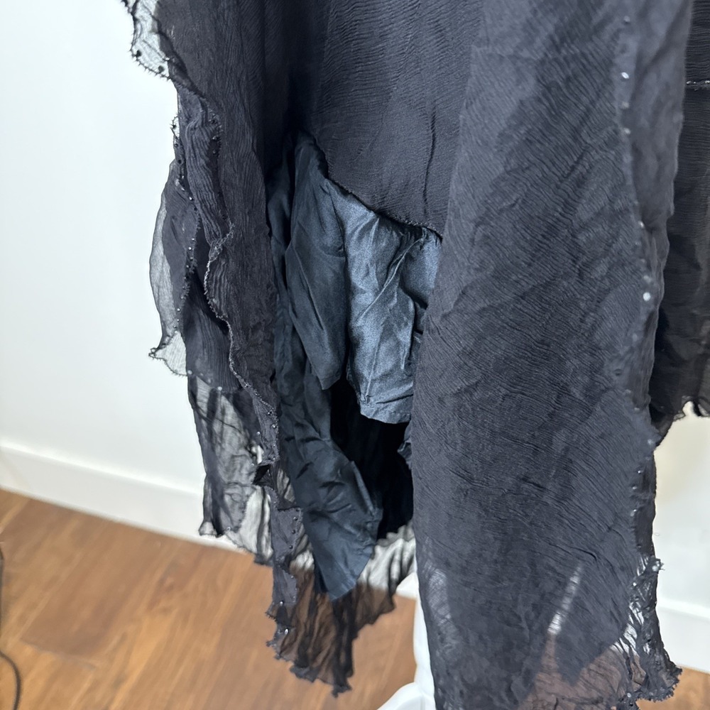 Saja 100% Silk Whimsigoth Boho‎ Dress S Black Fairy Grunge Tiered Witchy Beaded - Picture 6 of 9